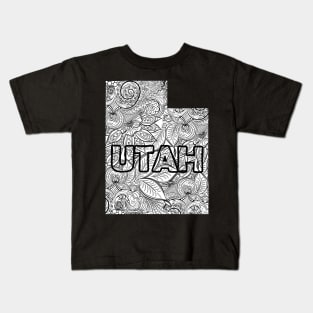 Mandala art map of Utah with text in white Kids T-Shirt